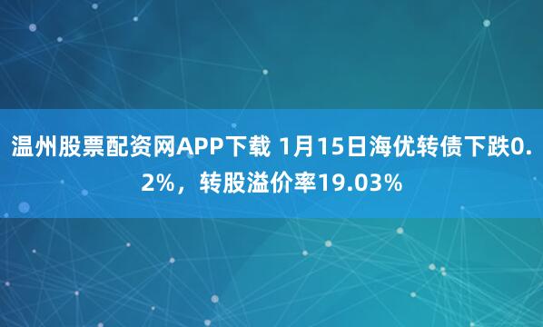 温州股票配资网APP下载 1月15日海优转债下跌0.2%，转股溢价率19.03%