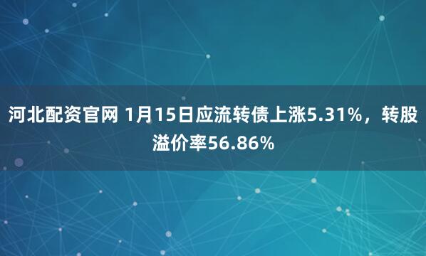 河北配资官网 1月15日应流转债上涨5.31%，转股溢价率56.86%